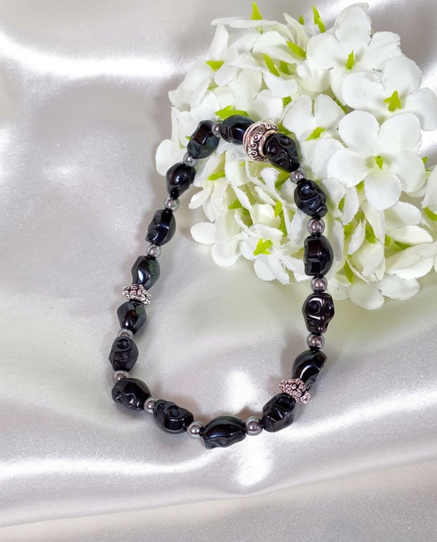 Hematite Skull Bracelet