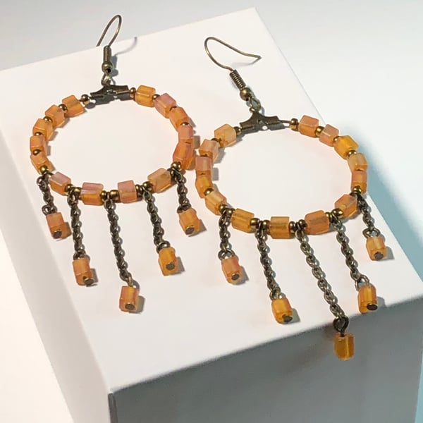Orange hoop glass earrings 