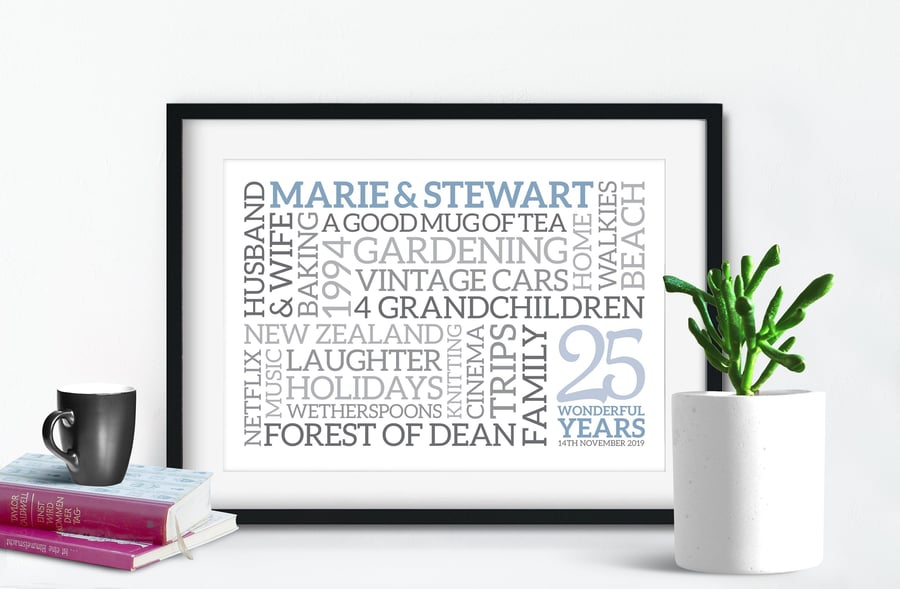 Personalised Silver Anniversary Word Art - 25 years - AN253