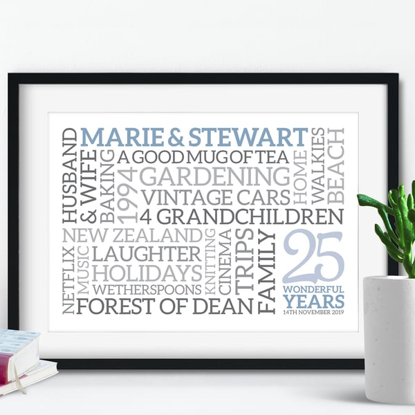 Personalised Silver Anniversary Word Art - 25 years - AN253