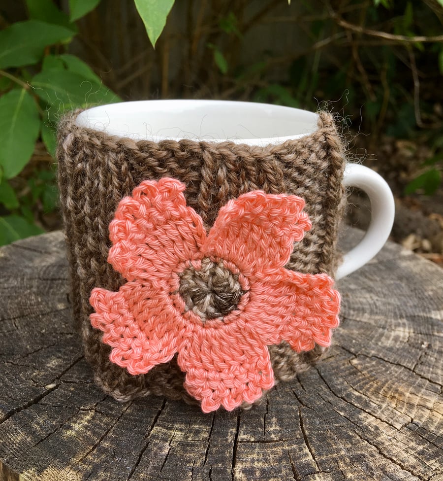 SALE - Coral Flower Mug Cosy, Crochet Cup Cozy