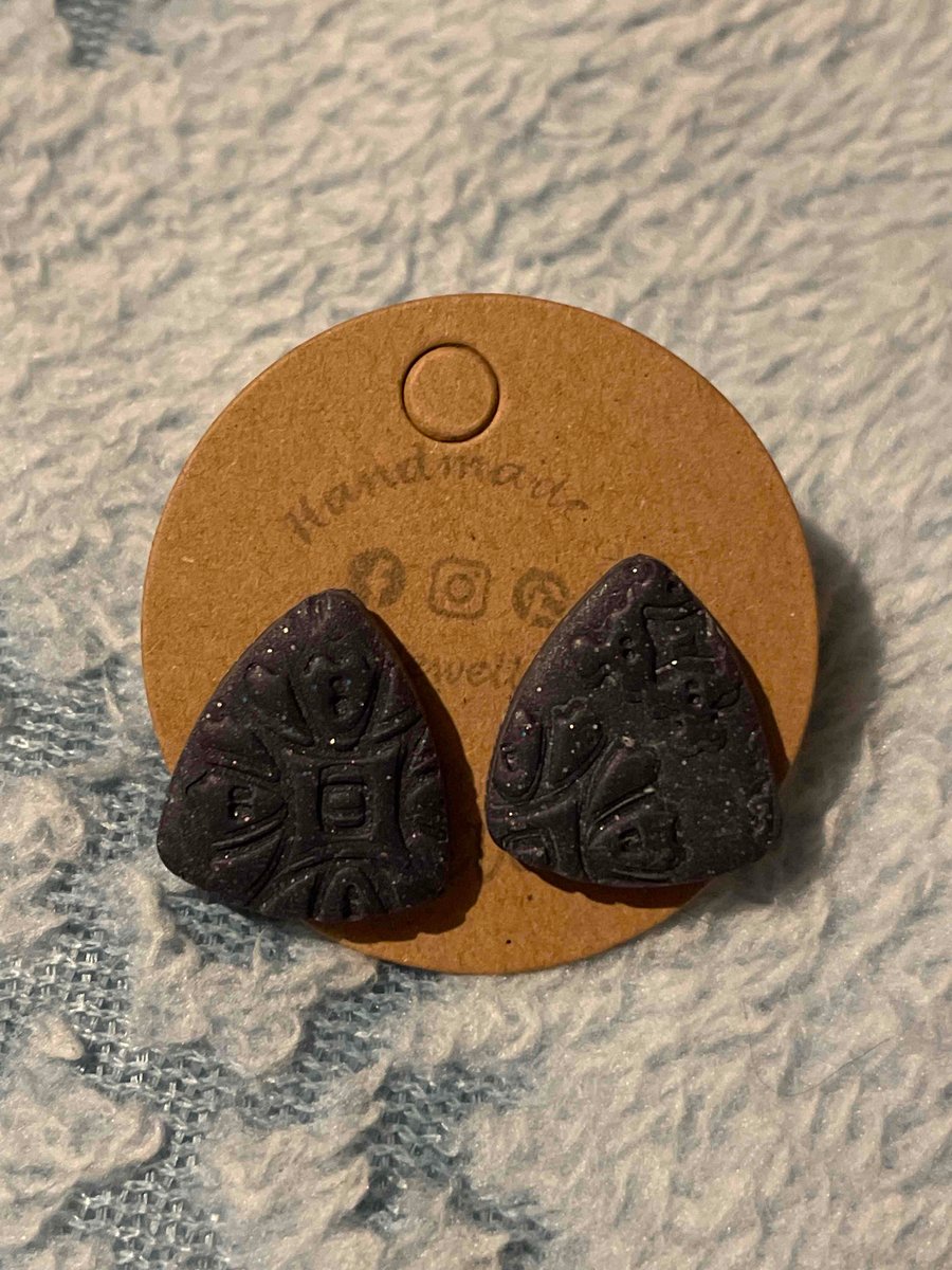 Handmade Polymer Clay Dark Purple Patterned Stud Earrings 