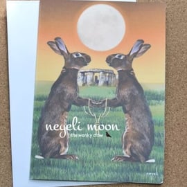 Handfasting hares Pagan artwork greetings card by neyeli