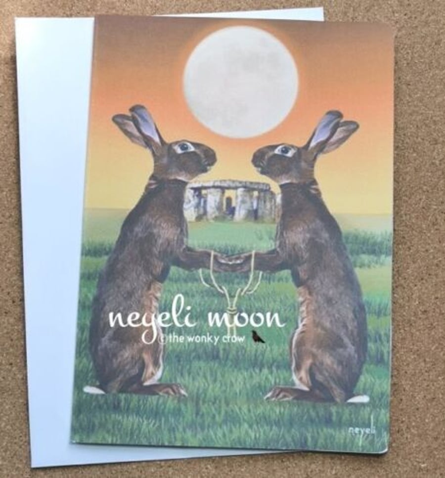 Handfasting hares Pagan artwork greetings card by neyeli