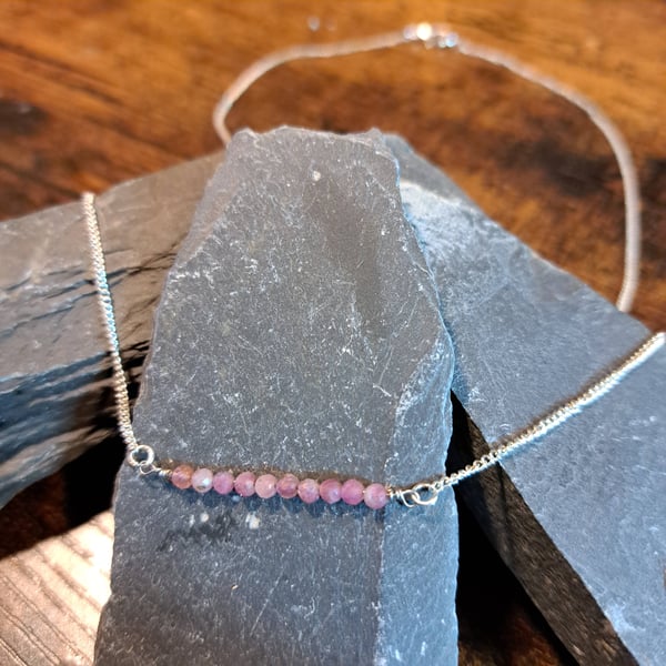 Pink Tourmaline Bar Necklace - October Birthstone - Delicate Gemstone Jewellery