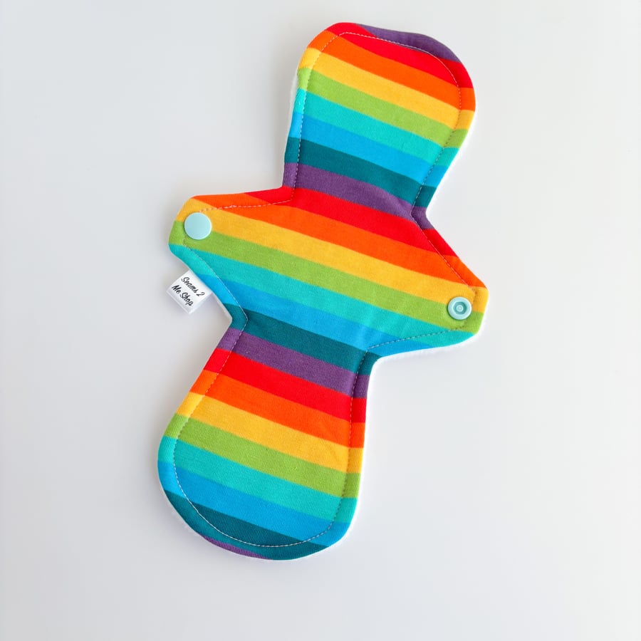 Premium Reusable Sanitary Pad - Rainbow Stripes - 10” Moderate 