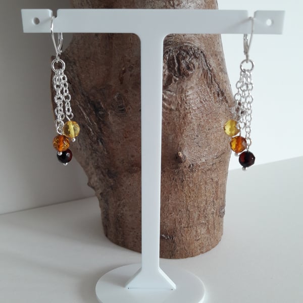 Amber Fancy Facet's Earrings. Baltic Amber, Sterling Silver Earrings, Handmade