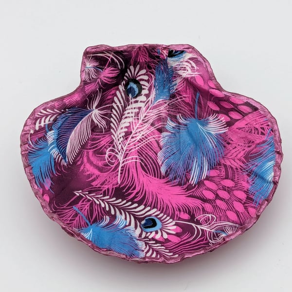 Peacock Feather Design Purple Scallop Shell Jewellery Trinket Dish