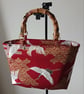 Elegant Japanese Crane Red Tote Bag with Bamboo Handles - Image 2
