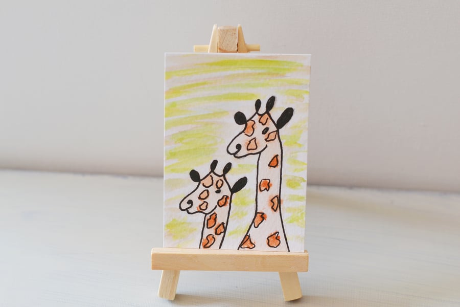 ACEO Giraffe Watercolour and Ink Painting