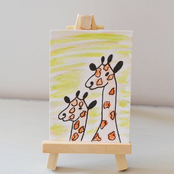 ACEO Giraffe Watercolour and Ink Painting