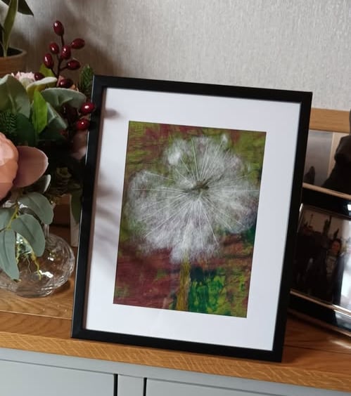 Dandelion clock needle felted and hand embroidered  framed picture - hand dyed