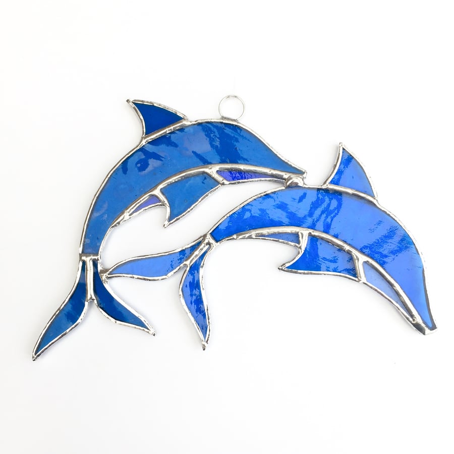 Stained Glass Dolphin Suncatcher - Handmade Window Decoration 