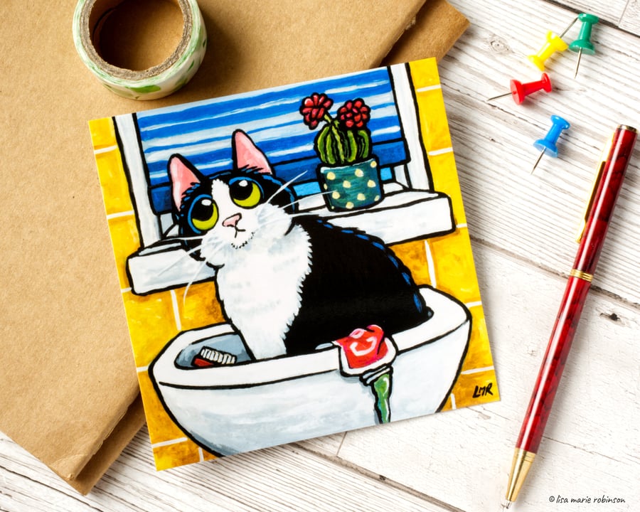 Naughty Cat in Sink Postcard