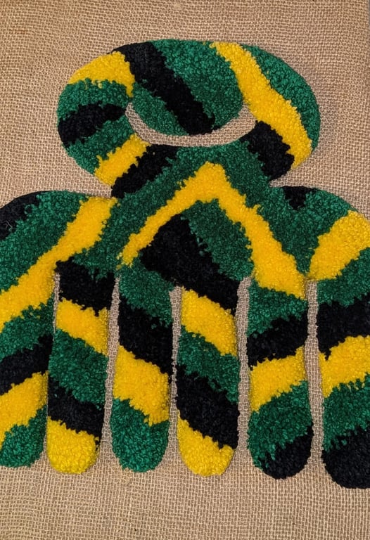 Hand Tufted Duafe Adinkra Textile Wall Art  Jamaican Inspired  A3  Mounted