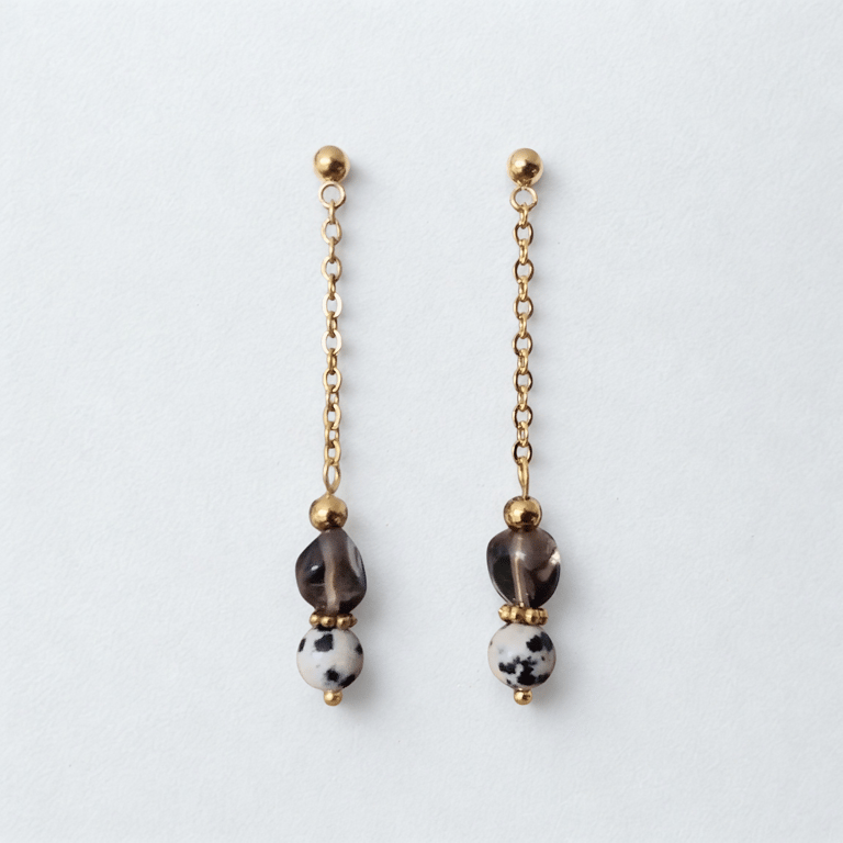 Earrings Quartz Jasper Bead Stone Drop Gold Stainless Steel Hypoallergenic