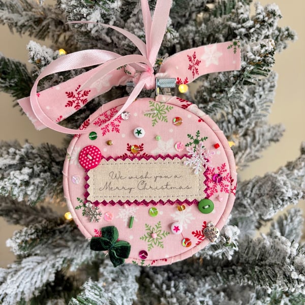 Personalised Pink Snowflake Bauble - We Wish You Merry Christmas Hoop 