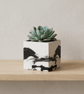 Black and White 10 cm Square Plant Pot - Marbled Indoor Planter