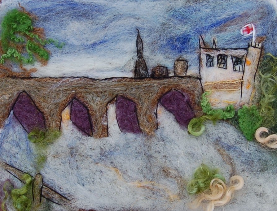Textile art picture Chantry Chapel Wakefield.  Yorkshire Landscape.