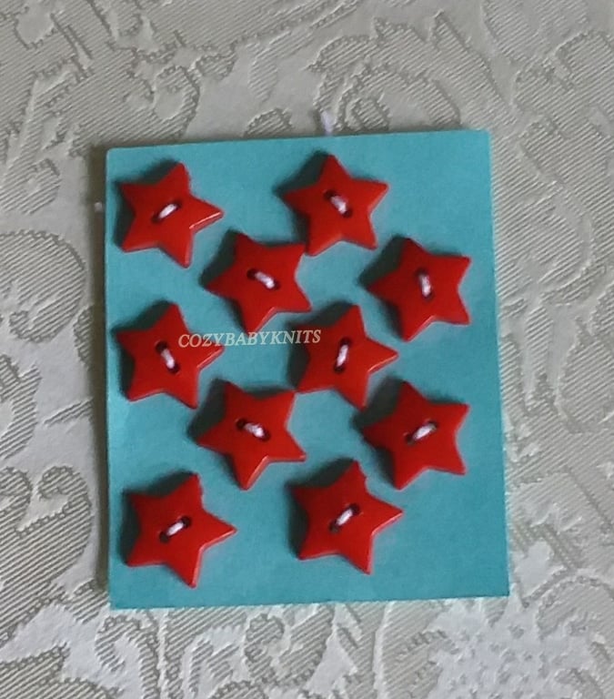 16MM RED STAR BUTTONS WITH TWO HOLES FOR ATTACHING 