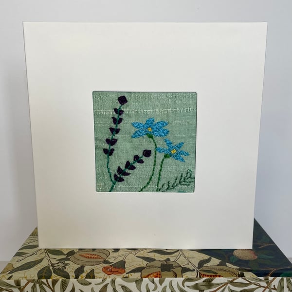 Hand embroidered blank greetings card - ‘Flower Border no.4’