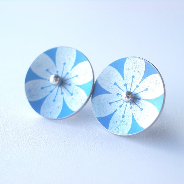 Blue and silver flower studs