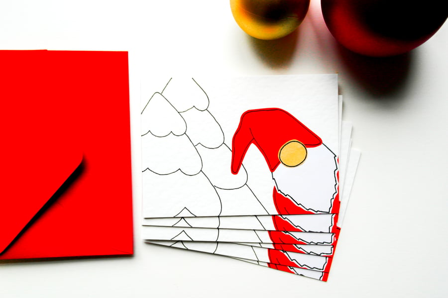 Handmade Nordic Santa Christmas Card Pack, Gonk Stocking Filler Thank You Cards