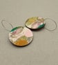 Hooped hand printed wooden dangly earrings in subtle muted colours - Image 7