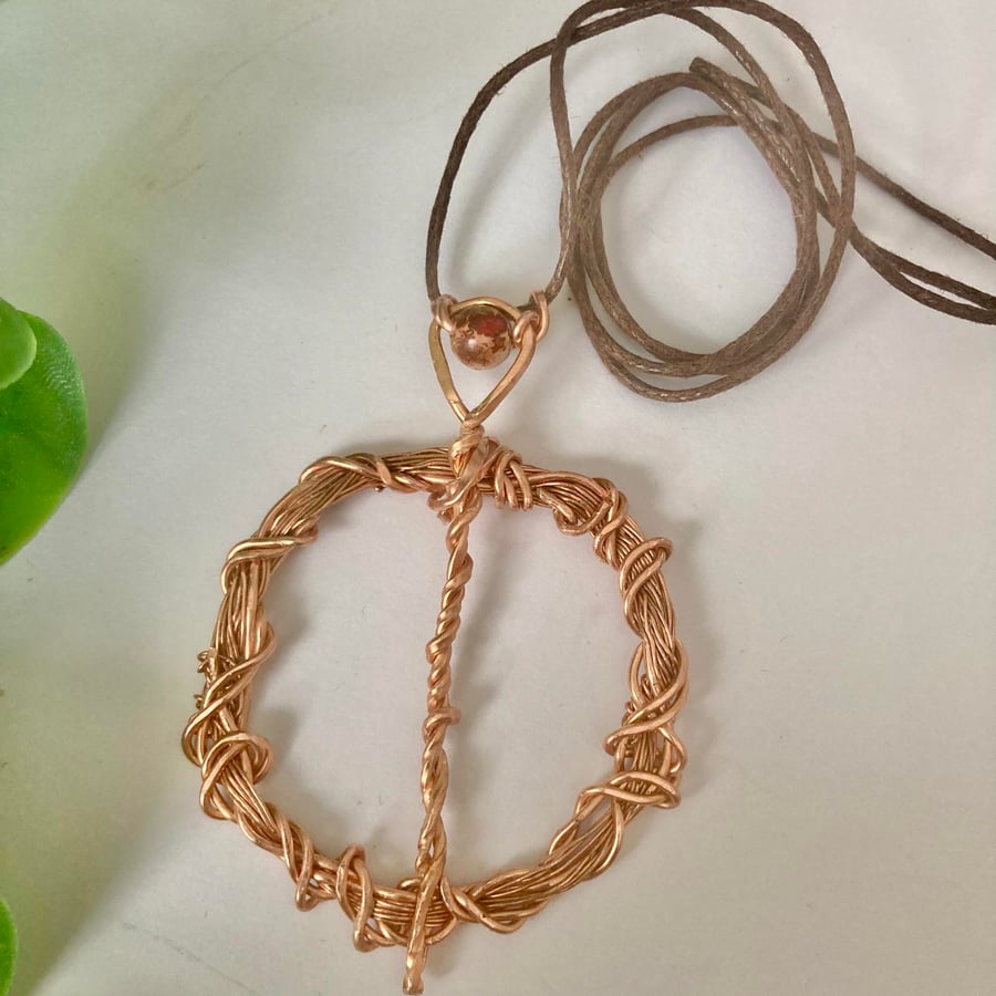 Unique Pendent With Imperial Jasper Bead on Leather Cord - Solid Copper