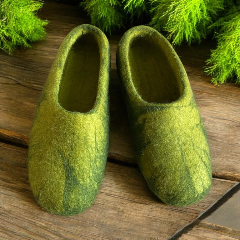 Wild Forest Hand Felted Merino Wool Slipper Clogs 