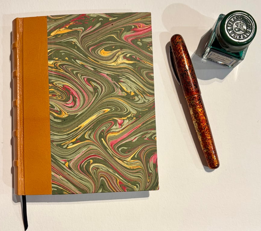 HANDMADE QUARTERBOUND LEATHER MARBLED JOURNAL