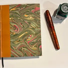 HANDMADE QUARTERBOUND LEATHER MARBLED JOURNAL