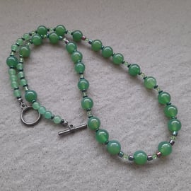 Green Agate  Aventurine Haematite and Crystal Beaded Necklace 