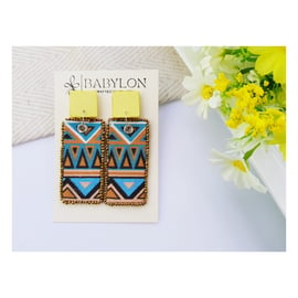 Handmade Beaded African Tribal-Style Patterned Earrings Mixed with Faux Leathe