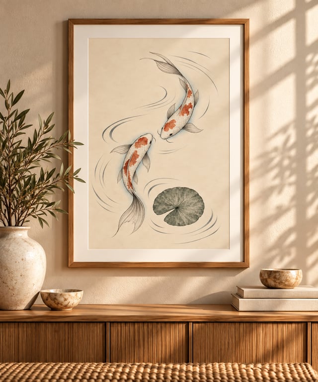 Japandi Koi Fish Wall Art - Minimalist Zen Print (Physical Print)