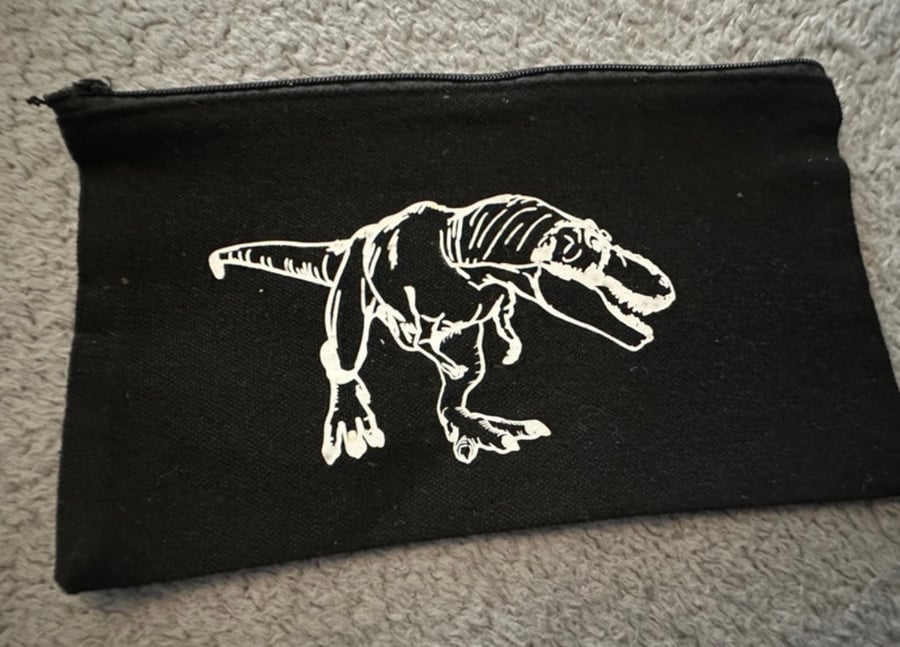 Black Dinosaur Pencil Case – T-Rex Skeleton Design