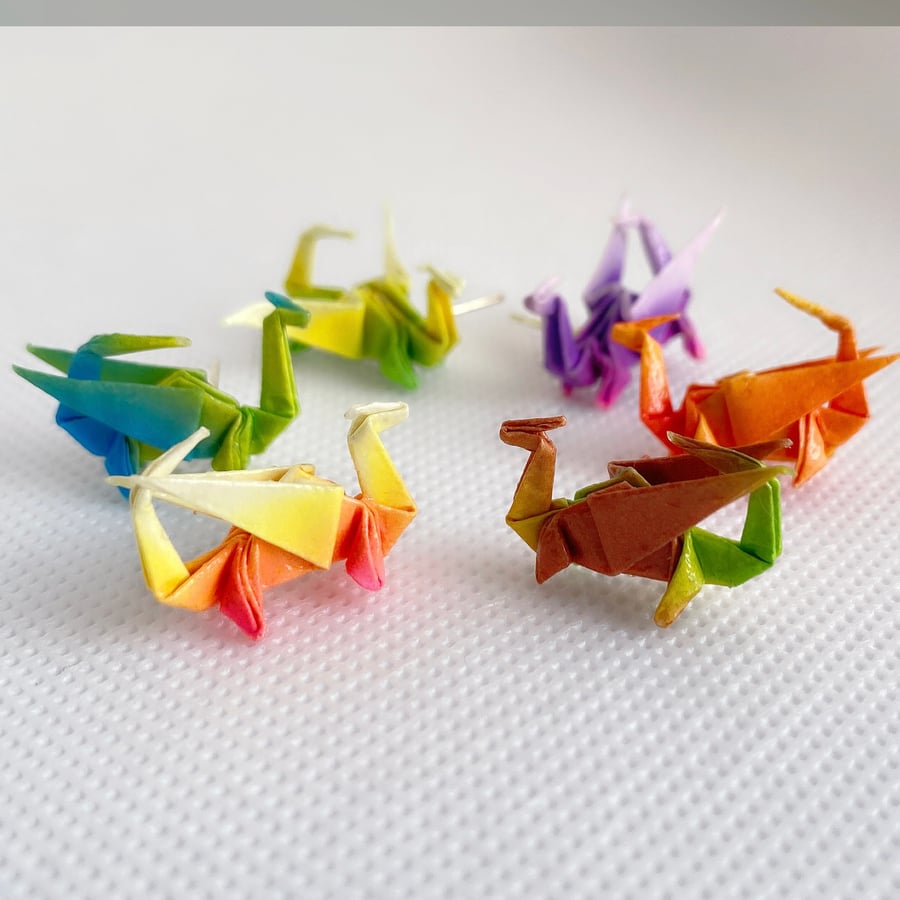 6 Colors Origami Dragon Earrings, Paper Dragon Earrings, Stud Earrings