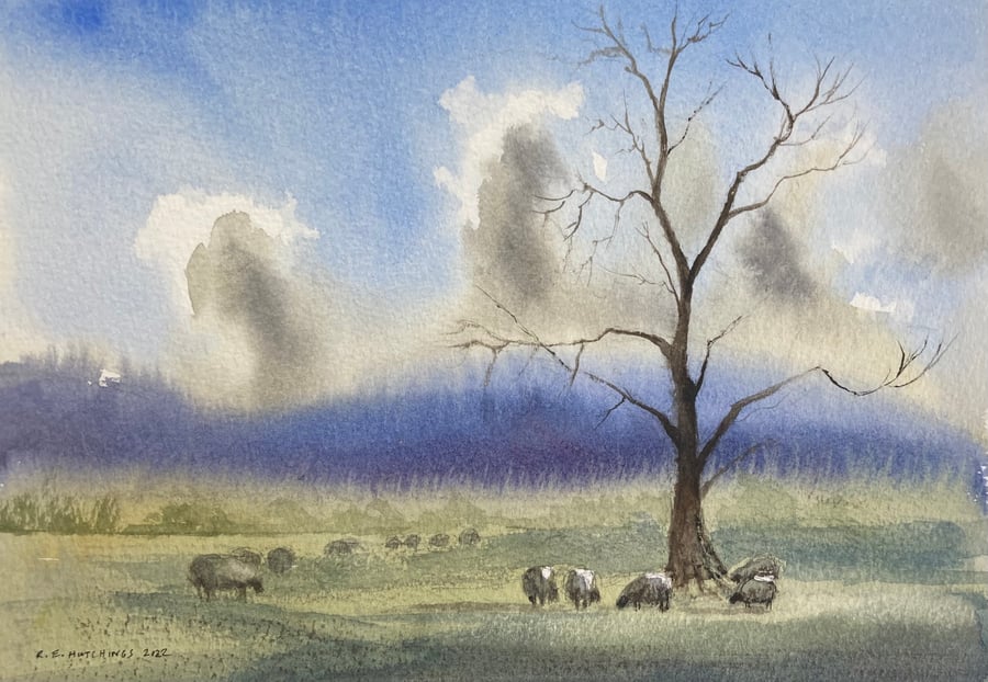 Rutters fields en plein air (Pure Original Watercolour)