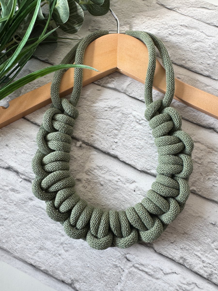 Chunky Woven Cotton Cord Necklace - Eucalyptus Green