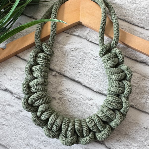 Chunky Woven Cotton Cord Necklace - Eucalyptus Green