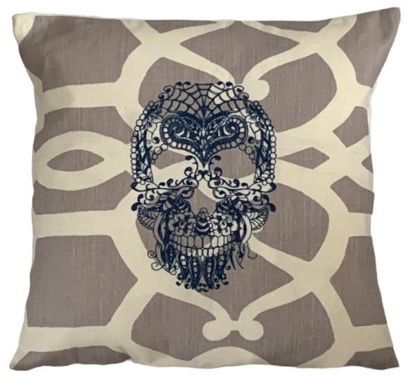 Zen doodle Skull Embroidered Cushion Cover 14”x14” Last One