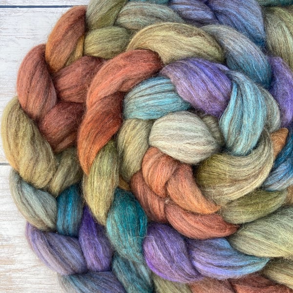 Polwarth, llama & tussah silk fibre 100g Bluebells