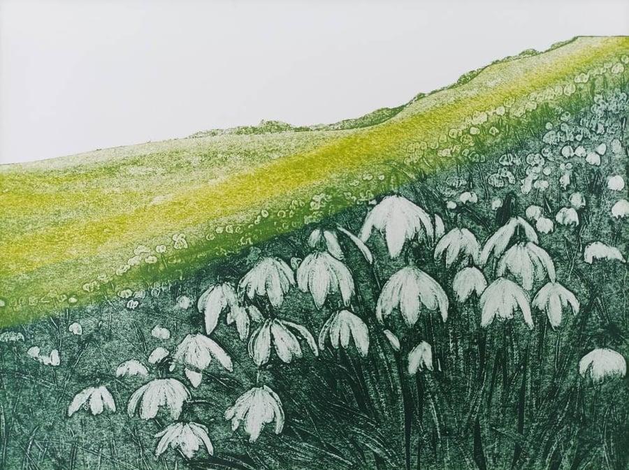  Collagraph Print - Snowdrop Hill - A Limited Edition Print