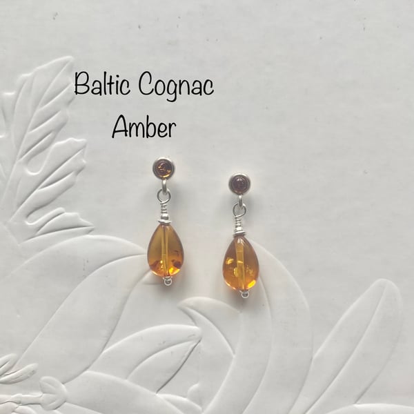 Baltic Cognac Amber and sterling silver earrings