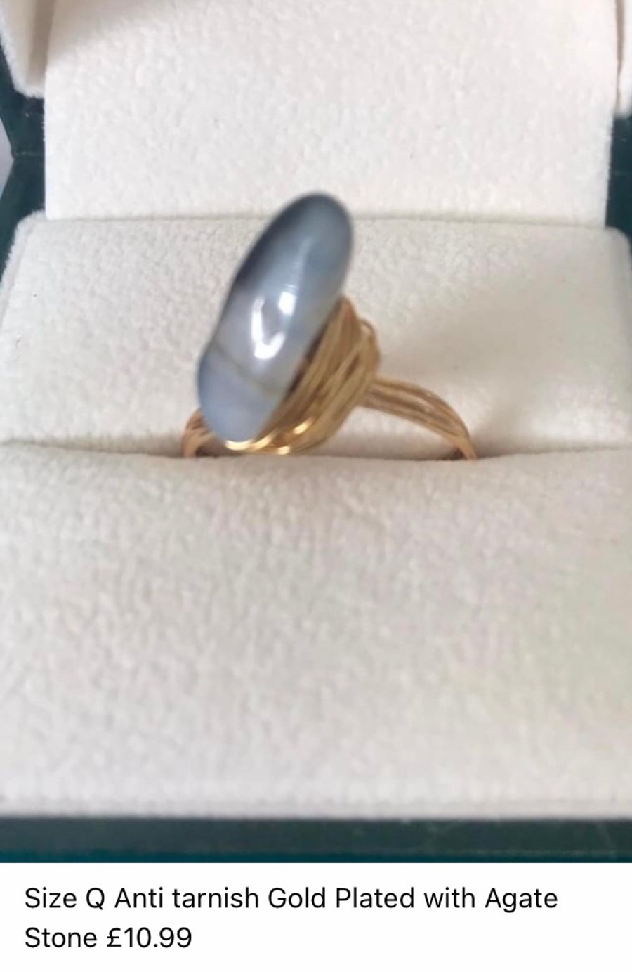 Agate Statement Ring - Plus Size Q - Anti Tarnish Gold Plated