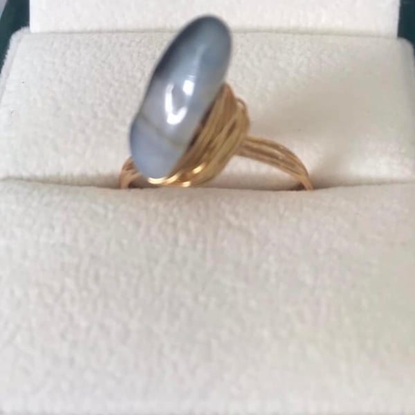 Agate Statement Ring - Plus Size Q - Anti Tarnish Gold Plated