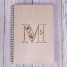Butterfly initial A5 wooden notebook