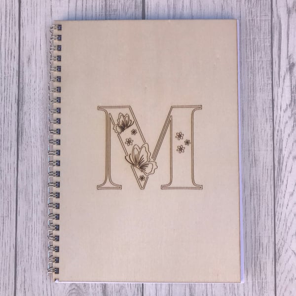 Butterfly initial wooden notebook