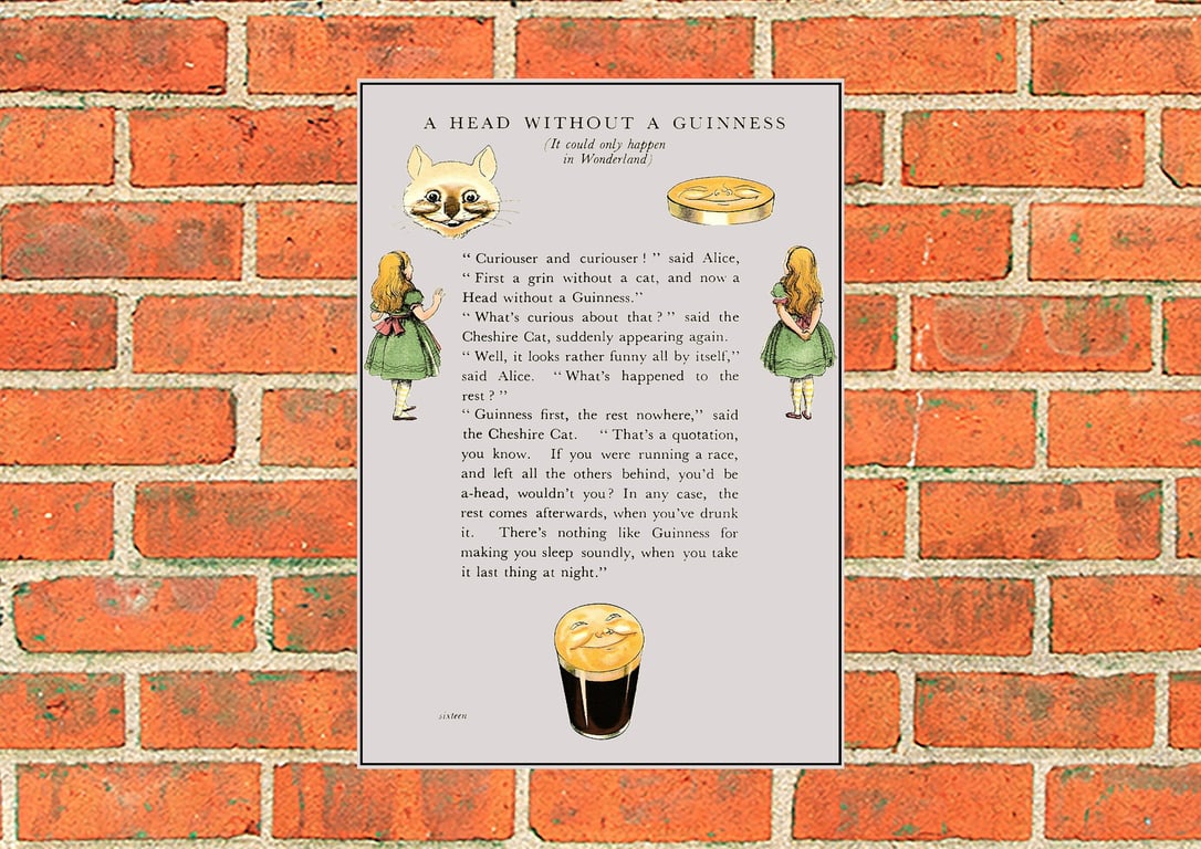 Guinness metal sign. Alice, a head without a Guinness. Bar or Mancave