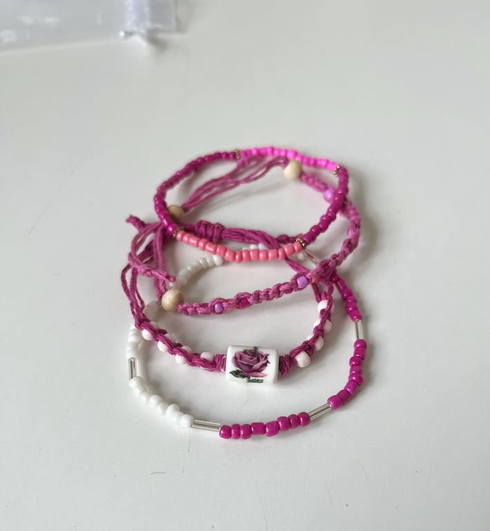 Pink Roses Set - Handmade Bracelets 